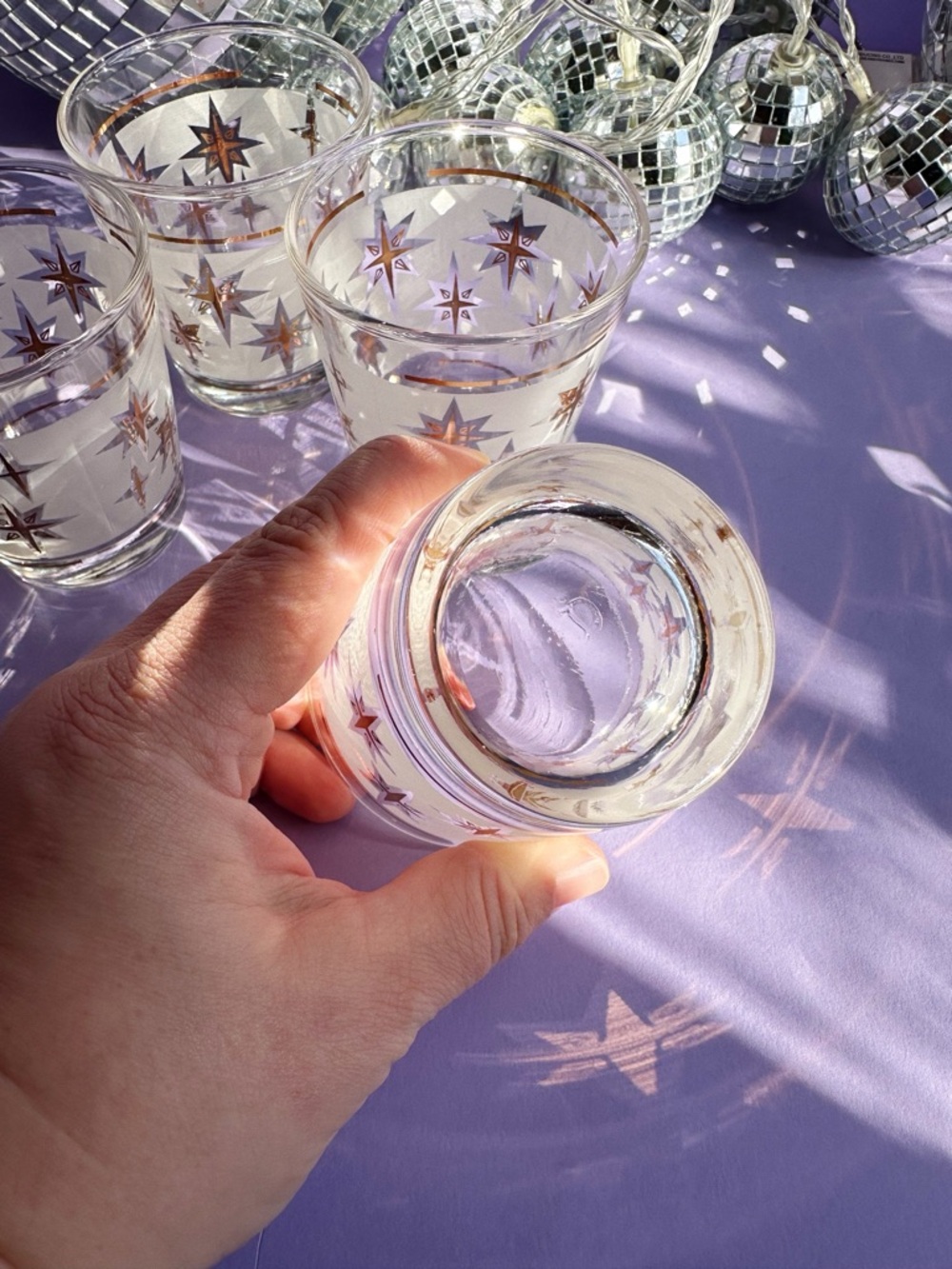 Vintage MCM Dominion Atomic Starburst Short Tumblers Glasses Frosted Gold - Picture 4 of 5